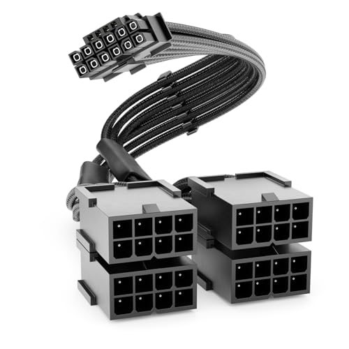 deleyCON 30cm Cable de Extensión PCIe 16pin (12+4) a 4x8(6+2pin) Hembra - Cable GPU PCI-E para Tarjeta Gráfica GeForce RTX 3090Ti/4070Ti/4070/4080/4090/5070/5080/5090