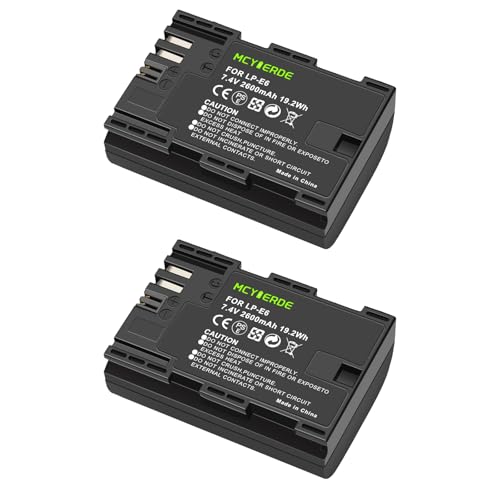 MCYIERDE 2-Pack LP-E6 LP-E6N Replacement Batteries Compatible with Canon EOS 60D 70D 80D 90D 5D Mark II III IV 5DS 6D R R5 C700 XC10 XC15