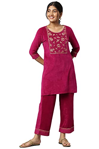 Image of Aurelia Women Cotton Embroidered Regular Kurta Set