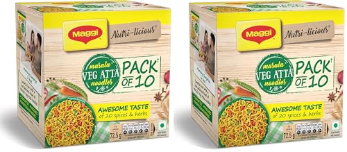 Image of MAGGI Masala Veg Atta Noodles|100% Atta|Tasty 20 Spices & Herbs|Source of Fibre & Iron |725 Gm (Pack of 2)