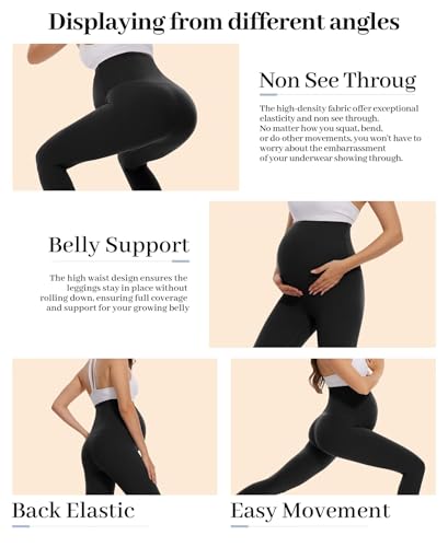 Happy. angel Women’s Maternity Leggings Over The Belly, Soft Stretchy Pregnancy Pants for Active Workout Yoga Wearing
