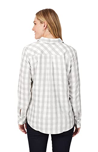 Foxcroft Women's Plus Size Davis Long Sleeve Metallic Buffalo Plaid Blouse, Silver, 14W #TOP2