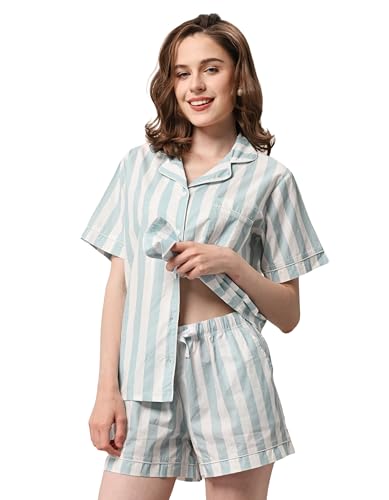 Image of NAP BOUND 100% Cotton Pajamas for Women 2 Piece PJs Set Long Sleeve Button Down Breathable Woven Sleepwear Loungewear XS-XXL