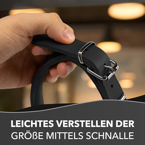 Rund & Weich - Zugstopp Hundehalsband Schwarz XL - 60cm Lederhalsband mit Zugbegrenzung und Verstellbarer Schnalle, Dressurhalsung, Zugstopper, robust, Rindsleder