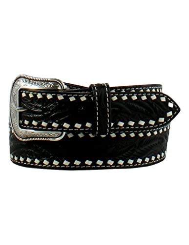 3D Western Belt Mens Floral Bucklace Stitching Black D100015201
