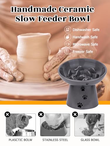 image for Y YHY Slow Feeder Cat Bowl, Ceramic Cat Slow Feeder Bowl, 6 Inches, El