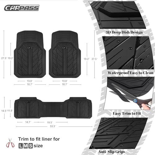CAR PASS Heavy Rubber Car Floor Mats, Deep Waterproof Car Mats All Weather, Universal Trim-to Fit Automotive Floor Mats for Car SUV Truck Van, Durable Floor Liners Solid Black by CAR PASS - Image 3