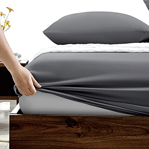 FreshCulture King Fitted Sheets, Bulk Pack of 6, Deep Pocket, Soft Microfiber Bottom Sheets for Home, Salons, Hotels, King Size Fitted Sheets Only (Dark Grey)