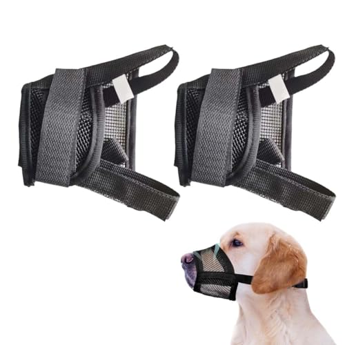 GNALIA Museliere Pour Chiens 2 Pièces, Muselière Souple Réglable Respirante En Nylon, Anti-Aboiements Et Anti-Morsures Taille M Noir