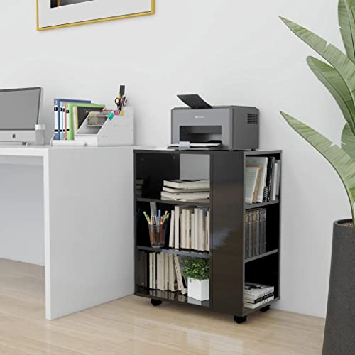 Rollschrank,Standschrank,Beistellschrank,Freistehender Büroschrank Aktenschrank,Lagerschrank,für Unternehmen,Büro,Schule,Wohnzimmer,Schlafzimmer,Hochglanz-Schwarz 60x35x75 cm Spanplatte Cover