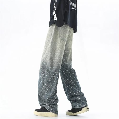 Men's Loose Washed Jacquard Jeans Trousers Wide Leg Pant Streetwear Hip Hop Drawstring Denim Pants3