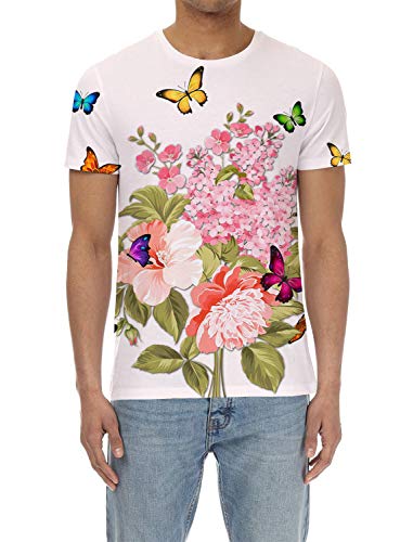 Men T-Shirts, Fashion Funny 3D Cartoon Butterfly Flowers Printed Short Sleeve Shirts Round Neck 3D Print Tees T-Shirt For Men #TOP1