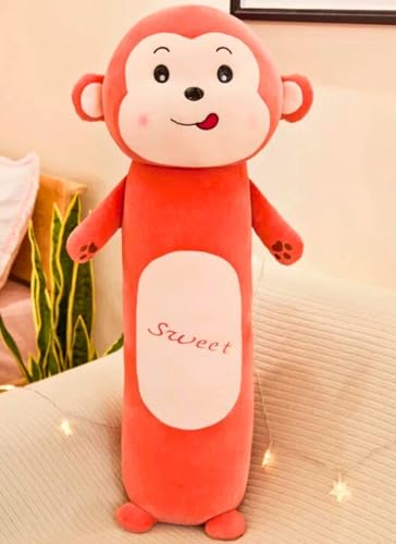 Image of Tickles Monkey Soft Stuffed Plush Animal Bolster Pillow Cushion for Sofa Boys & Girls Birthday Gift (Size: 50 cm Color: Orange)