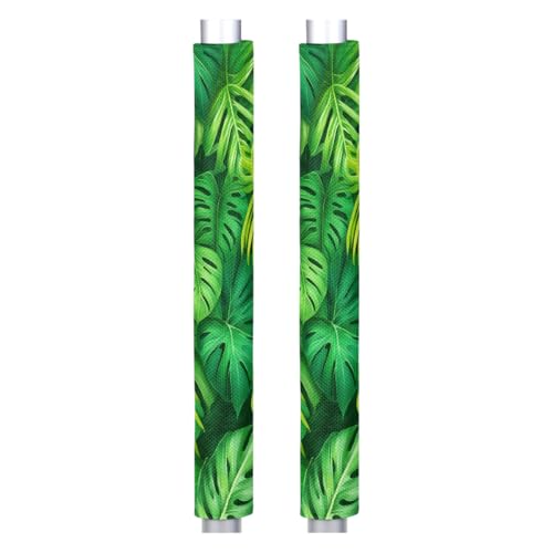 Image of Pardick Summer Palm Leaf Green Refrigerator Door Handle Covers Set of 2 Summer Palm Leaf Green Washable Fridge Dishwasher Mocrowave Oven Door Decor Protector Handle Cover Kitchen Appliance Decorative