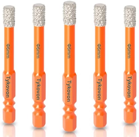 5 Pcs 6mm Diamond Drill Bits, Porcelain Tile Drill Bit, Hex Shank Diamond Dry Drill Bits Sets for Granite, Ceramic, Marble, Tile Stone, Glass, Hard Materials