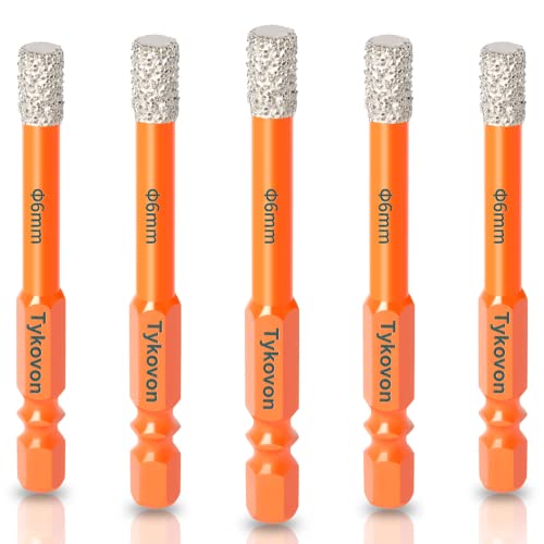 5 Pcs 6mm Diamond Drill Bits, Porcelain Tile Drill Bit, Hex Shank Diamond Dry Drill Bits Sets for Granite, Ceramic, Marble, Tile Stone, Glass, Hard Materials