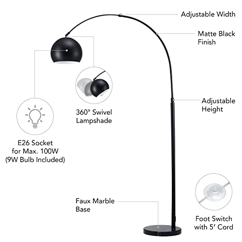 Vonluce Arc Floor Lamps Metal Shade, Adjustable Modern Contemporary Brushed Nickel Tall Arched Floor Lamp Over The Couch, 360° Rotatable Standing Lamp For Reading Office, Bedroom, Living Room Black #TOP5