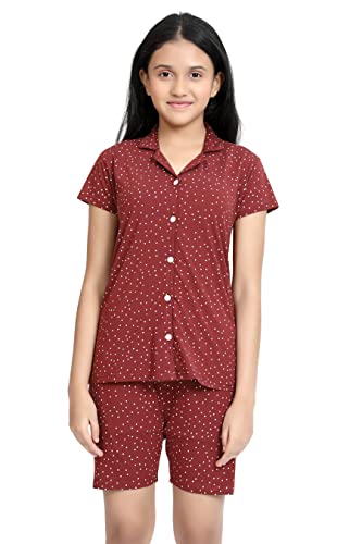 Image of Kids Night Suit for Girls - Cotton Set of Pyjama & T-Shirt Sleepwear - Lightweight & Comfortable Night Wear for Kids