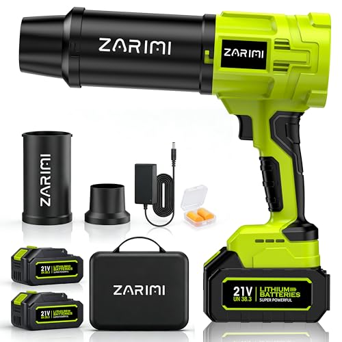 ZARIMI 990 000 RPM Cordless Leaf Blower Electric Handheld Snow Blowers with 2 Batteries & Charger Lightweight for Patio Lawn Yard Deck Cleaning Green