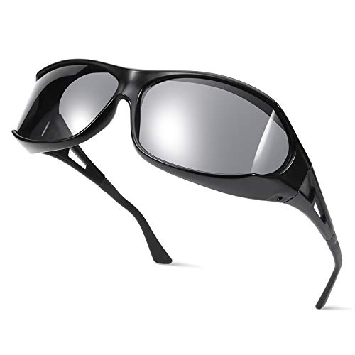 TINHAO Polarized Oversized Fit Over Sunglasses Over Glasses for Men and Woman Driving Fishing Climbing Hiking (Black, Black)