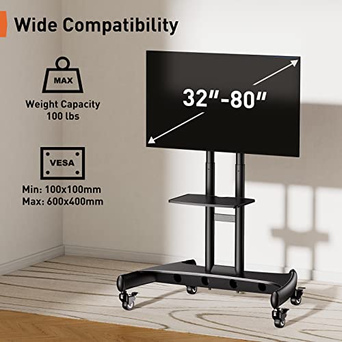 Perlegear PGTVMC05-1 Mobile Tv Cart For 32-80 Inch Flat/Curved Led/Lcd/Oled Tvs Rolling Tv Stand With Height Adjustable Shelf Max Vesa 600X400Mm Up To 100Lbs- Outdoor Tv Stand Trolley With Wheels Pgtvmc05-1 thumb #1