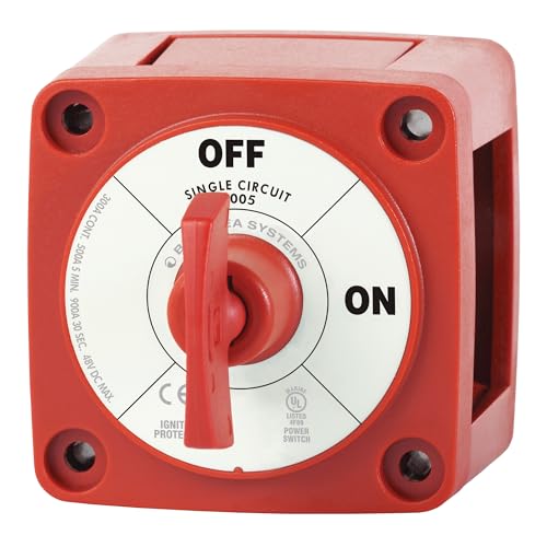 Blue Sea Systems m-Series ON/OFF Battery Isolator Switch with Locking Key, Red