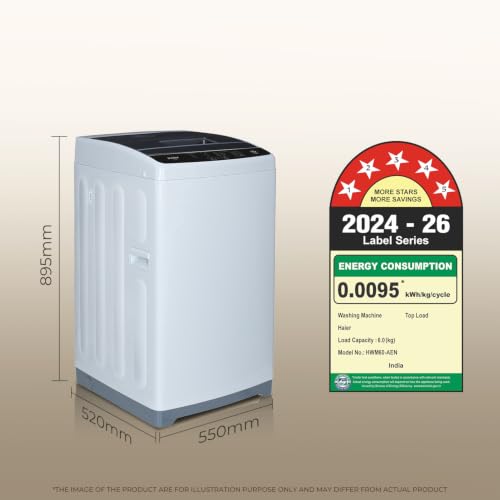 Image of Haier 6 kg 5 Star Oceanus Wave Drum Washing Machine Fully Automatic Top Load (HWM60-AEN, Moonlight Silver)