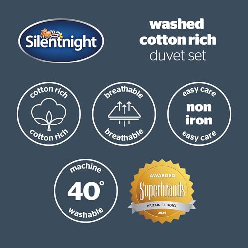 Silentnight Washed Cotton Rich Duvet Set - Soft & Comfortable Touch - Luxurious Oxford Edge Border with Button Fastening - Modern Linen-Look Quilt Cover + Pillowcase Bed Set, Double, Grey Charcoal - Image 6