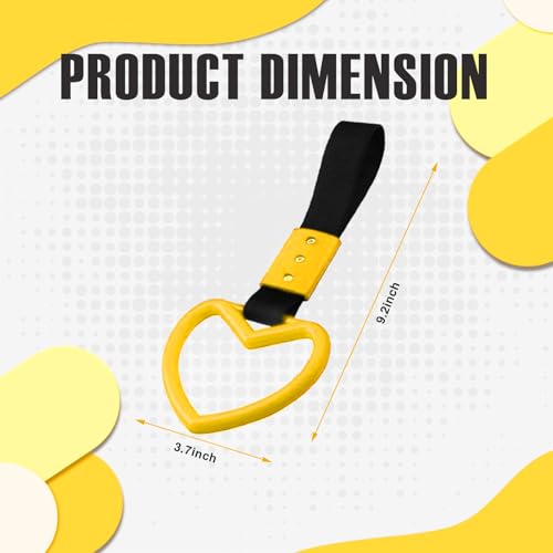 Image of 2PCS Heart Shaped Car Handle Straps, Rear Bumper Warning Keychain Ring for Car Exterior Accessories (Yellow)