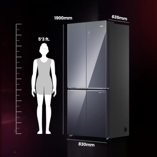 Image of Haier 520L 3Star Lumiere French Door 4-Door Side by Side Frost Free Refrigerator|Convertible|Wi-Fi|Inverter|Colourful Display Panel|My zone|Sun Lit Interior (HRB-600MGU1, Mirror Glass)