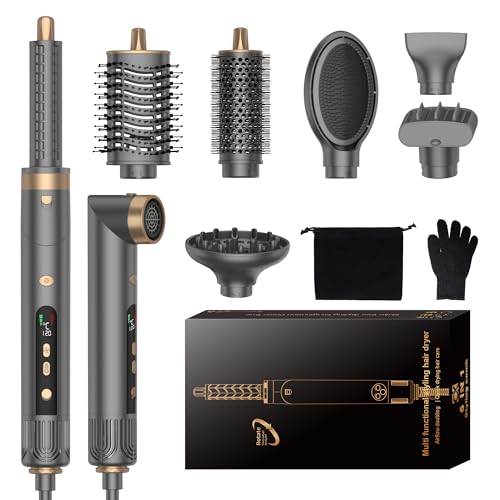 OKWRAP Hair Styler Set 110000RPM, Haarstyler 7 in 1, Hairstyler 7 in 1, Multistyler Haare mit Warmluftbürste Diffusor Haartrockner Lockenstab Anti-Frizz Düse Glättbürste für Trocknen,Glätten,Locken