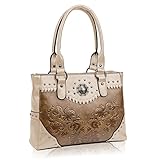 LAVAWA Tote Bag for Women Large Western Purse Ladies Top Handle Shoulder Handbags Vintage Embossed Concho Studs (White)