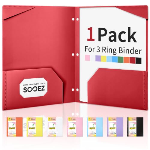 Sooez 2-Pocket Folders, Plastic Folders with Pockets 3 Hole Punched