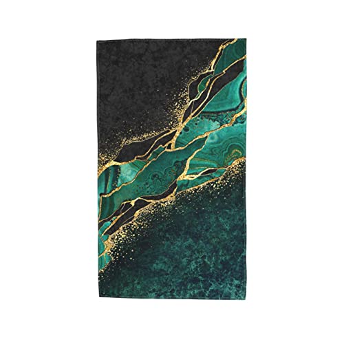 Varun Long Hand Towels Luxurious Green Golden Texture Ultra Soft Towel Abstract Natural Marble Stone Surface Design Absorbent Luxury Towels For Bathroom Hotel Gym And Spa 27.5X15.7In #TOP7