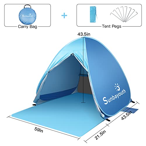 Beach Tent, Sunba Youth Beach Shade, Anti UV Instant Portable Tent Sun Shelter, Pop Up Baby Beach Tent, for 2-3 Person - Thumbnail 3