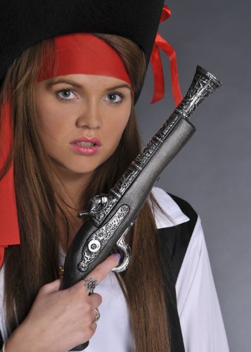 Pirate Style Fancy Dress Black and Silver Plastic Prop Pistol Gun
