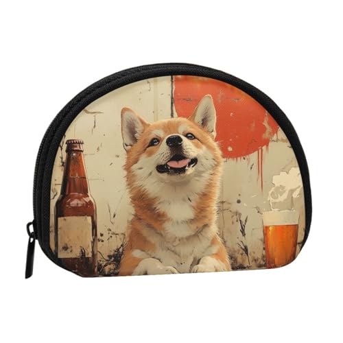 Portable Coin Purse Shiba-Inu-Drink-Bear Mini Zippered Money Pouch Card Holder - Main Image