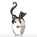 Tooarts Cat and Goldfish Sculpture Glass Ornament Cat Figurine Hand Blown, Christmas Birthday Gift [Black & Red]