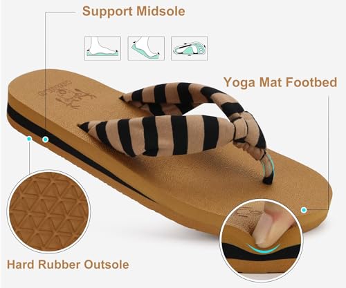 Image of KuaiLu Flip Flops for Women with Arch Support Summer Beach Thong Sandals | Comfortable Yoga Mat Walking Shoes Cushion Slip On Casual Outfits Indoor Outdoor