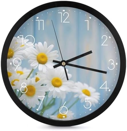 Silent Wall Clocks Modern Wall Clock Elegant Spring Daisy Flowers Printed Fashion Round Wall Clock Digital Wall Clock Battery Operated for Office Classroom School Home Living Room Bedroom Kitchen D