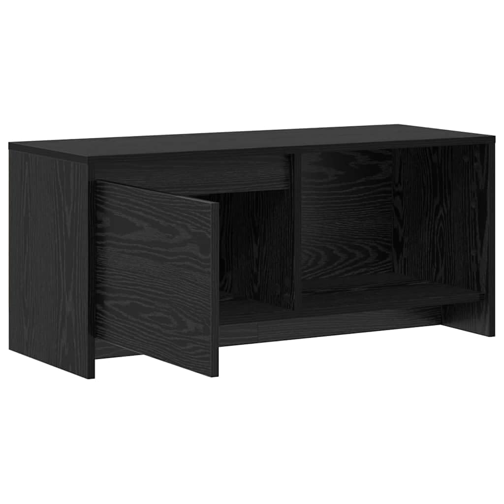 Zestaw szafek pod telewizor montowana na ścianie, kolor czarny, imitacja dębu, 90 x 35 x 40 cm, nowoczesny regał na media z 2 drzwiami, oszczędność miejsca, do salonu, trwały materiał