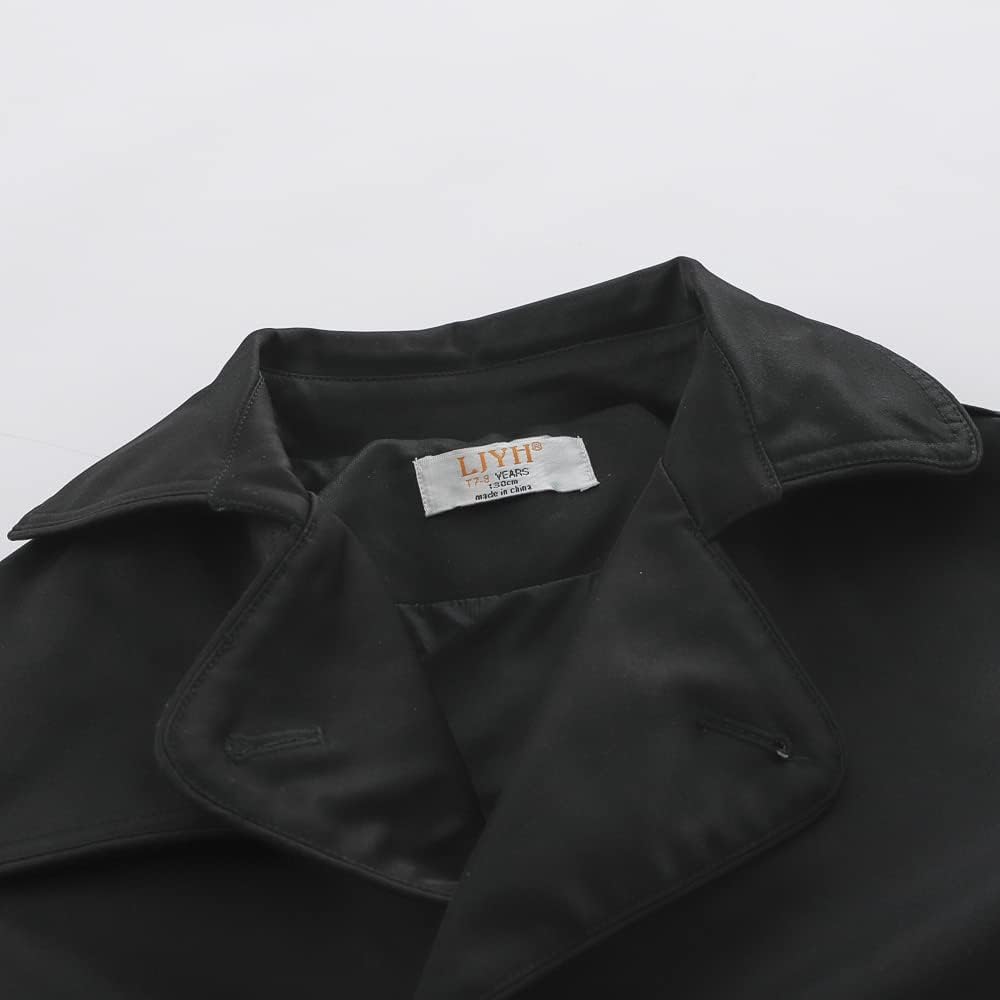 Close-up View of the LJYH Children Classic Trench Coat's Collar and Label