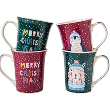 FabFinds Christmas Ceramic Mug 370ml Cute Holiday Coffee & Tea Cup Glossy Glazed Festive Drinkware for Cocoa, Hot Drinks, or Gifting Assorted Designs Winter Bear in Hat
