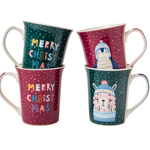 FabFinds Christmas Ceramic Mug 370ml Cute Holiday Coffee & Tea Cup Glossy Glazed Festive Drinkware for Cocoa, Hot Drinks, or Gifting Assorted Designs (Winter Bear in Hat)