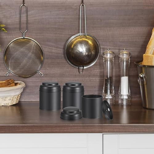 JuxYes 6 Pack Tea Tin Canister with Airtight Double Lids, 8oz Round Tin Can Box Small Kitchen Canisters for Loose Tea, Coffee, Sugar, Candy, Herbs and Spices, Black by JuxYes - Image 6