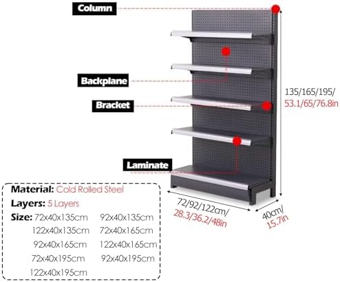 Large Retail Snack Rack Display Stand 5-Shelf, Commercial Supermarket Stand for Chip Bag/Candy, Convenience Store Food Snack Organizer (Color : Lxwxh, Size : 72x40x195cm) image 3