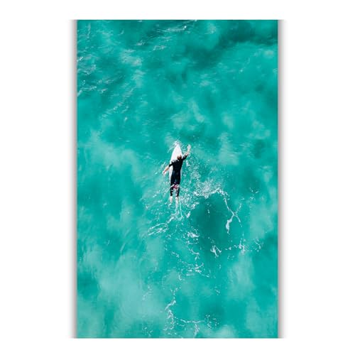 Summit Designs Surfer Wall Art Print 11x14 Unframed Ocean Photography Turquoise Blue Aerial Beach Decor Bathroom Living Room Coastal