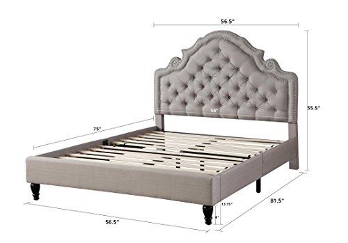 Homelife Premiere Classics 51" Tall Platform Bed With Cloth Headboard And Slats - Queen (Light Grey Silver) #TOP4