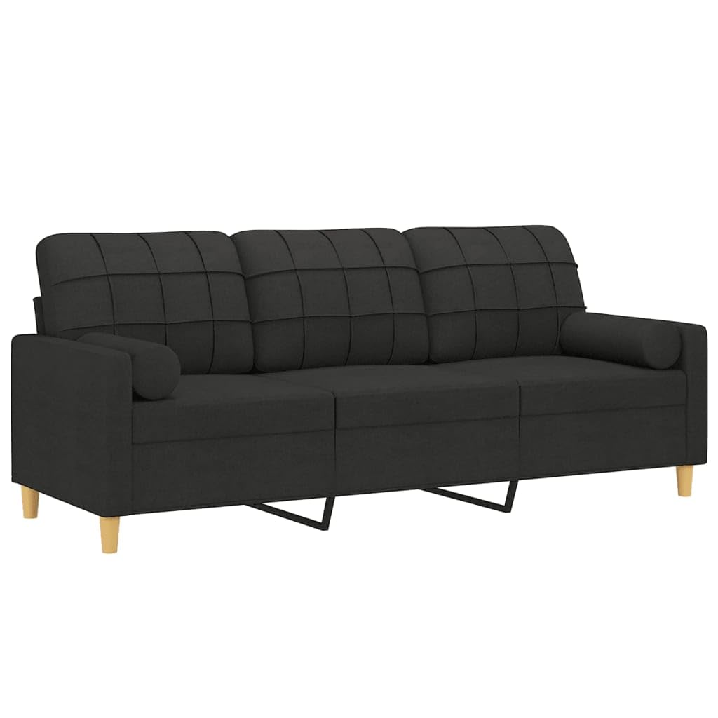 Divano 3 posti con cuscino decorativo nero, 180 cm, in tessuto, per soggiorno, camera da letto, camera degli ospiti