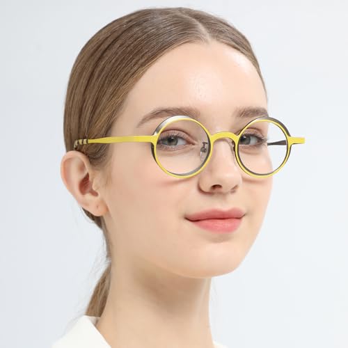 Image of FONEX Colorful Pure Titanium Glasses Frame Women Retro Round Eyeglasses